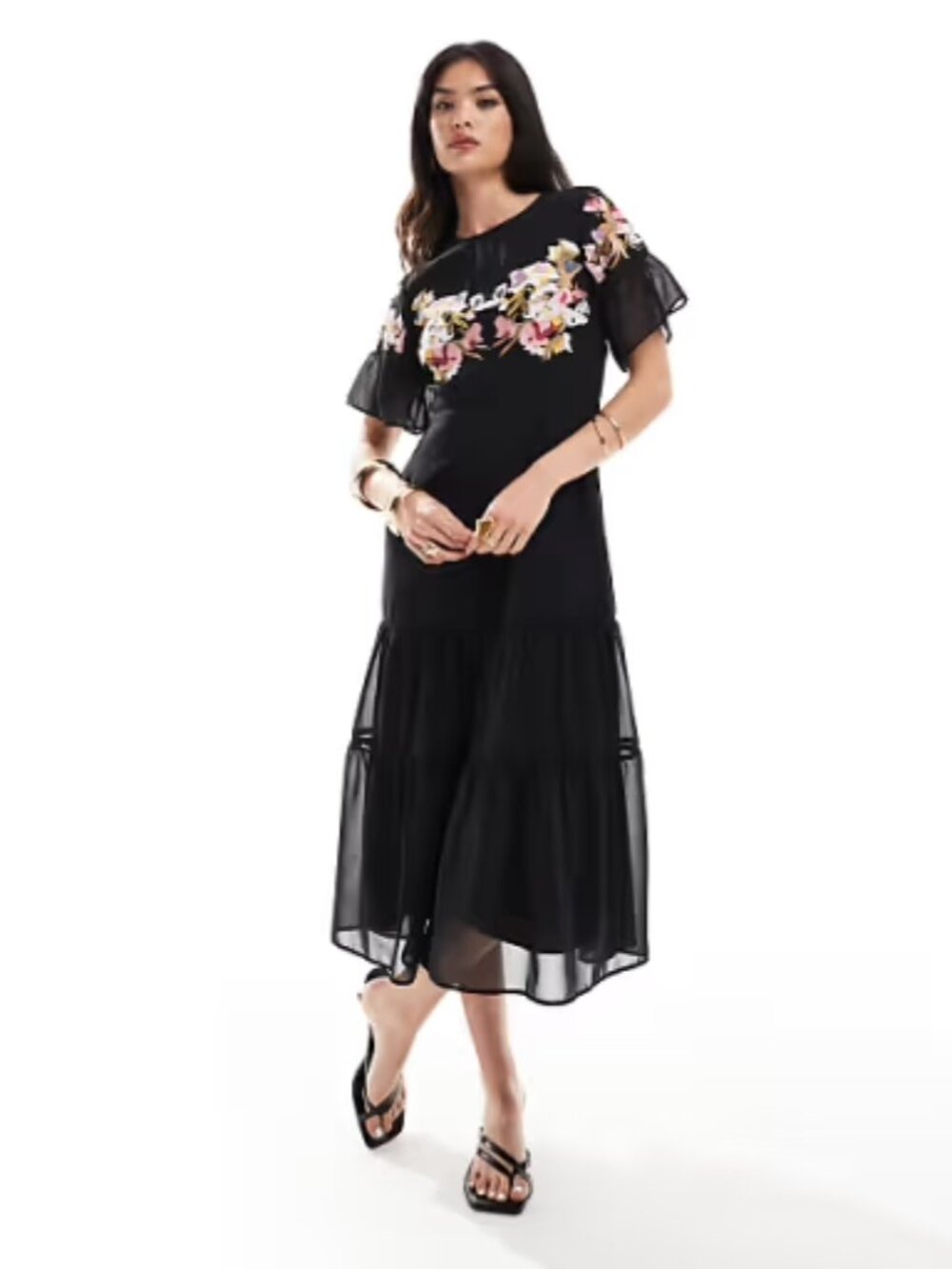 Hope & Ivy 2 in 1 maxi dress with embroidery in black - Never Worn